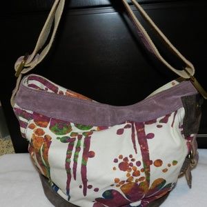 Lucky Brand Floral Canvas & Suede Hobo Bag